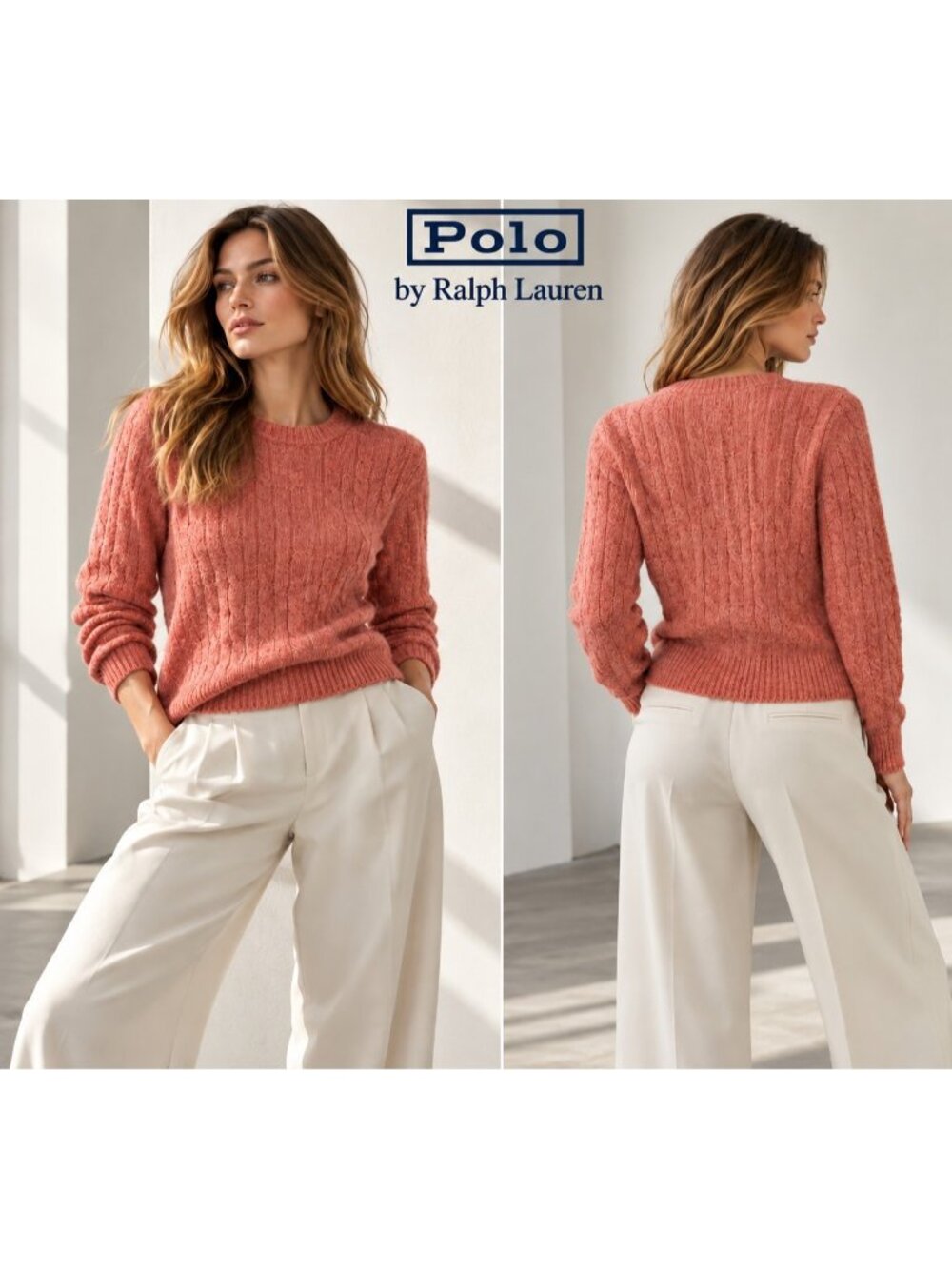 Polo Ralph Lauren Women's Alpaca Wool Cable Knit Sweater Coral Pink M